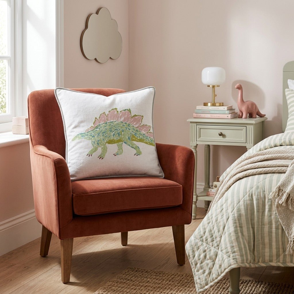 Pastel Stegosaurus_ Throw Pillow - Hillcroft Home
