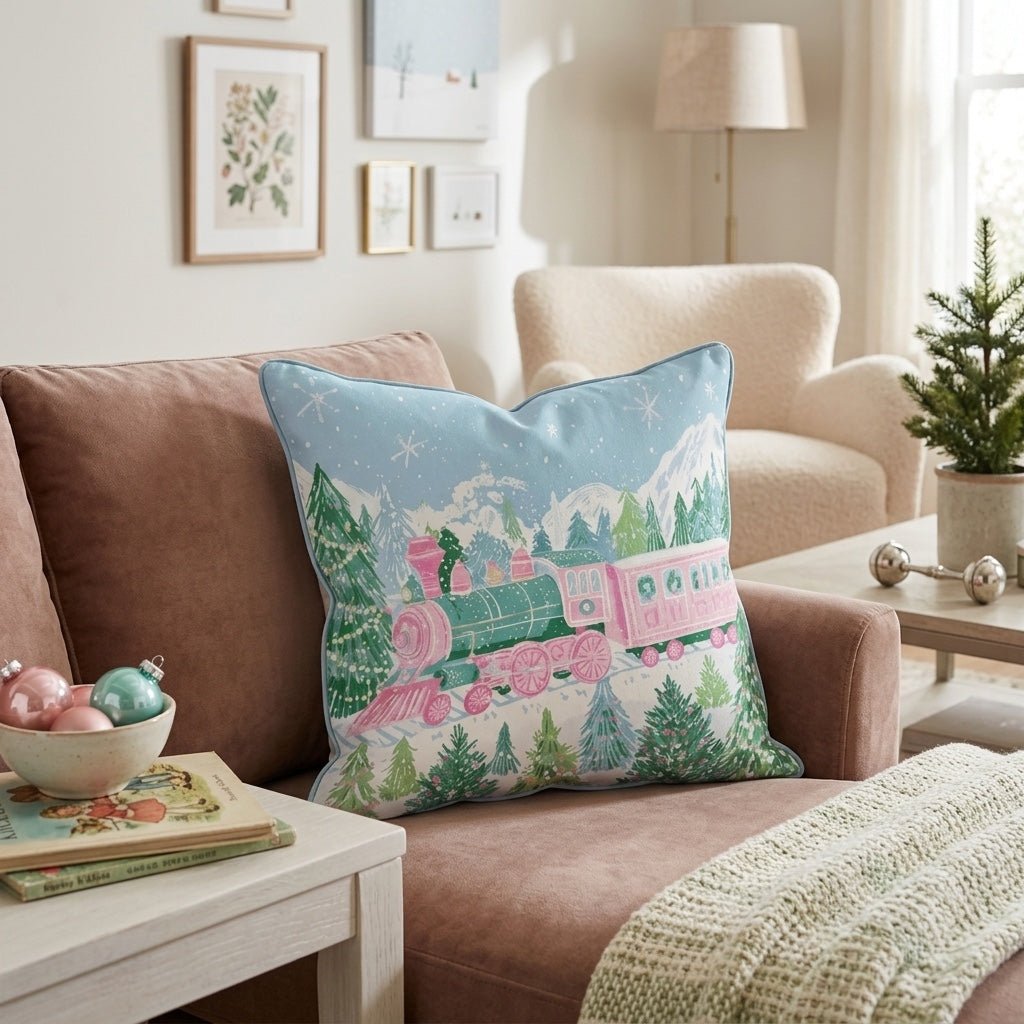 Pastel Wreath Train Throw Pillow - Hillcroft Home