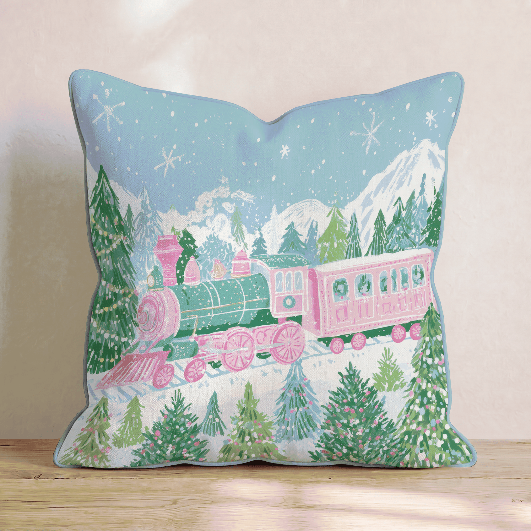 Pastel Wreath Train Throw Pillow - Hillcroft Home