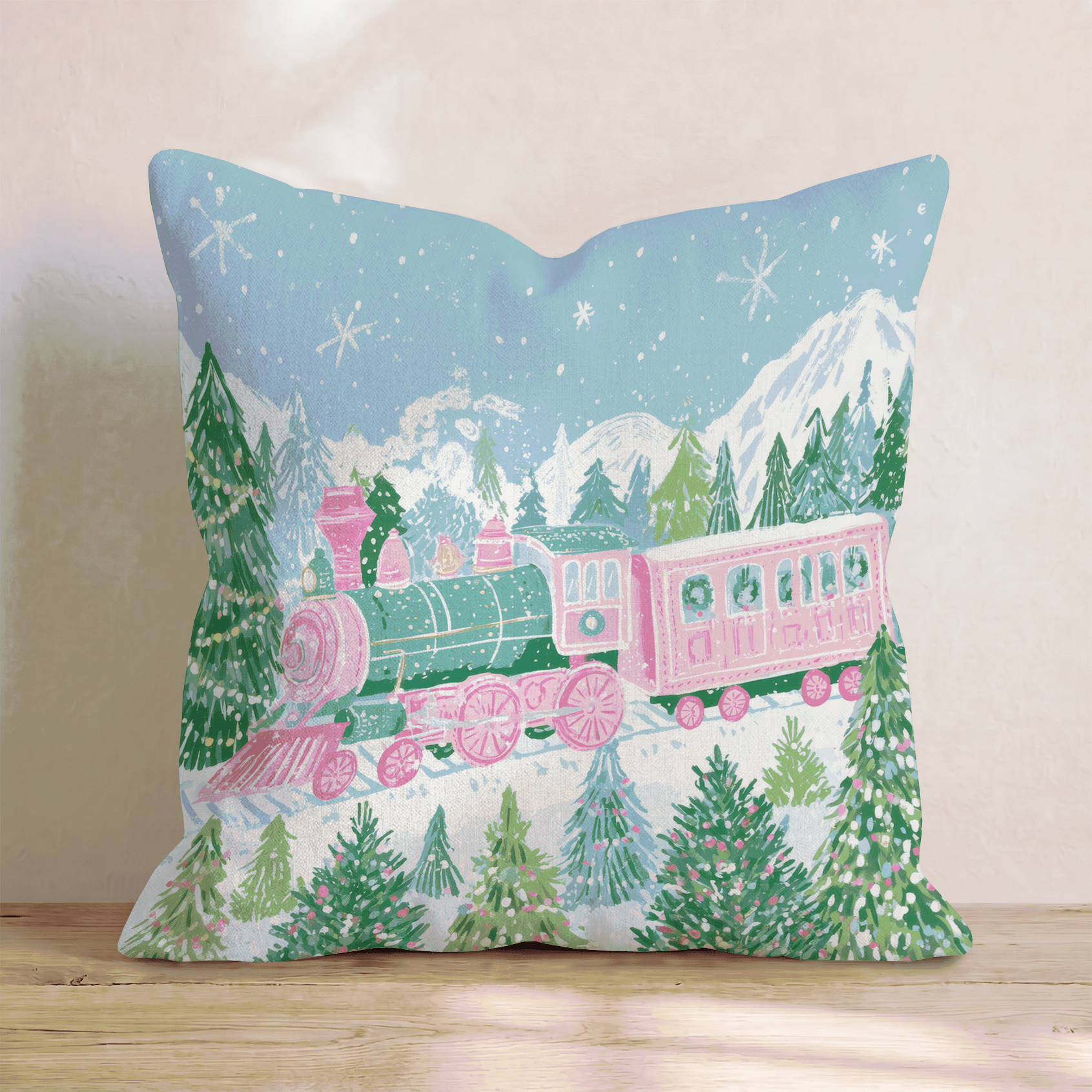 Pastel Wreath Train Throw Pillow - Hillcroft Home