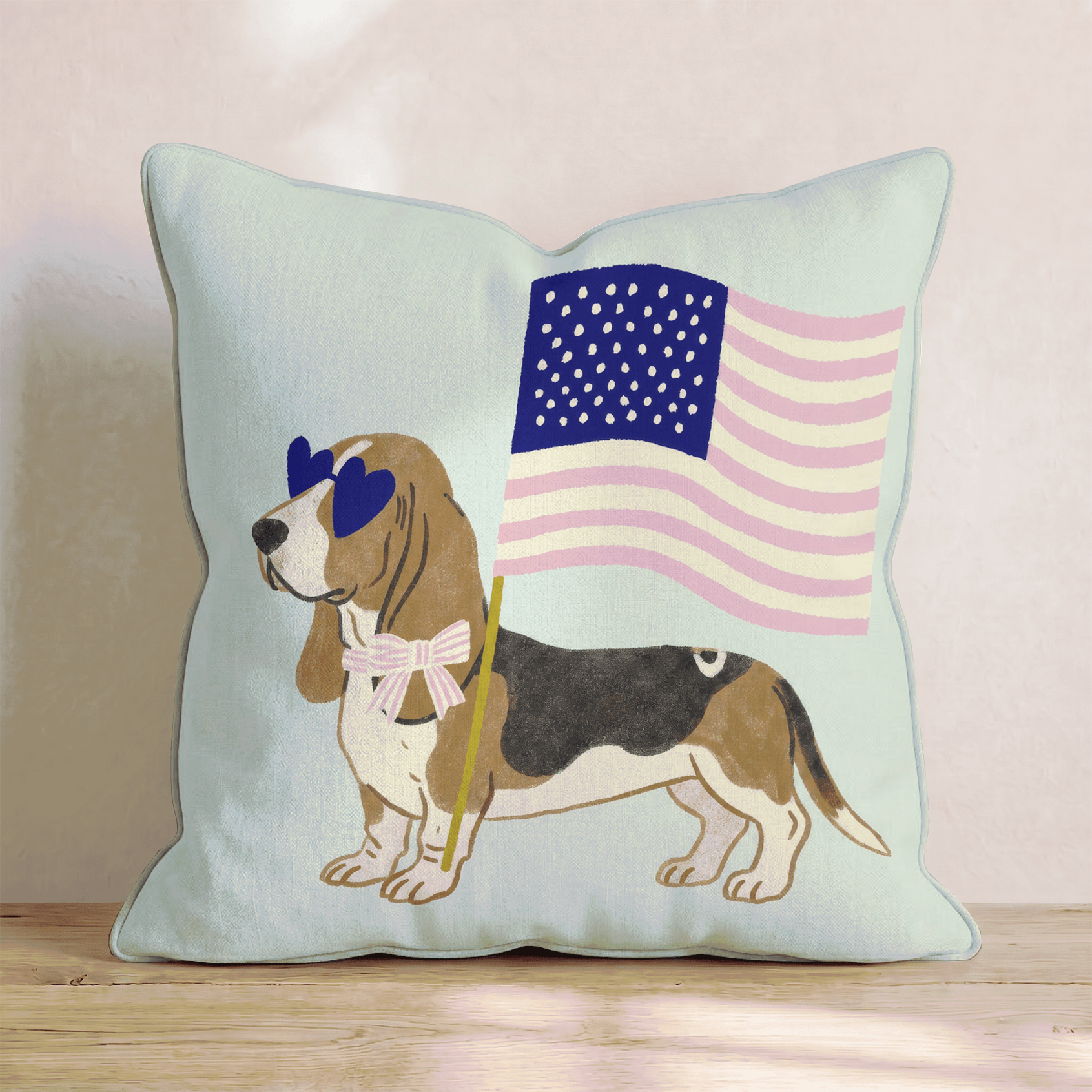 Patriotic Basset Hound Throw Pillow - Hillcroft Home