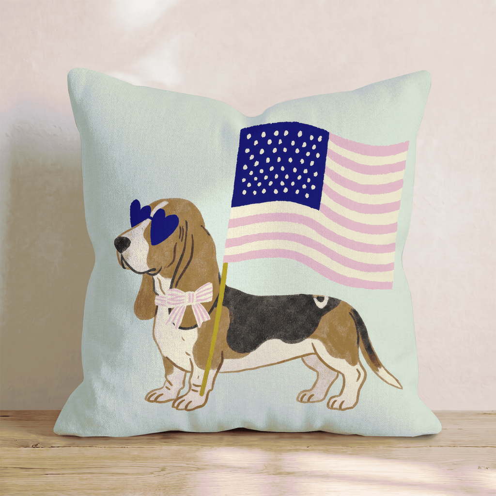 Patriotic Basset Hound Throw Pillow - Hillcroft Home