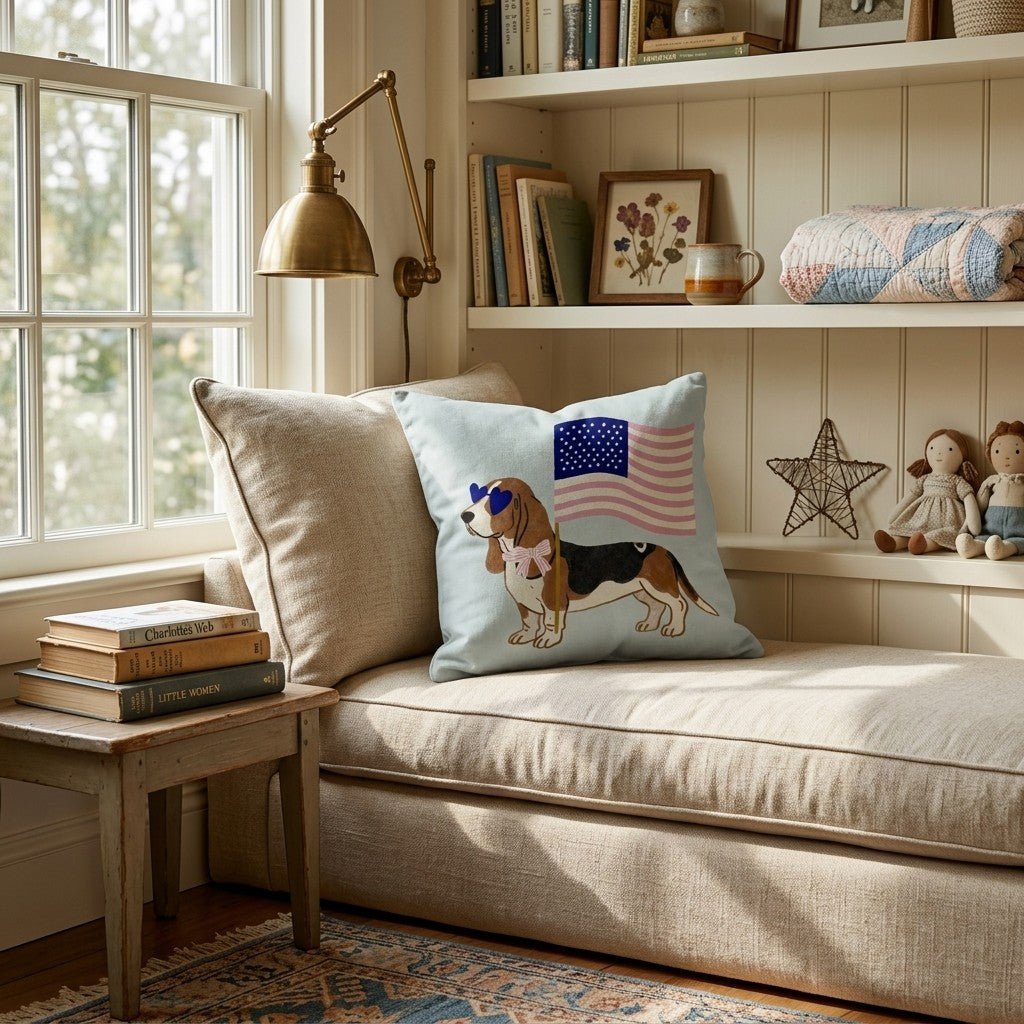 Patriotic Basset Hound Throw Pillow - Hillcroft Home