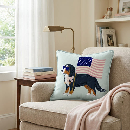 Patriotic Bernese Mountain Dog Throw Pillow - Hillcroft Home