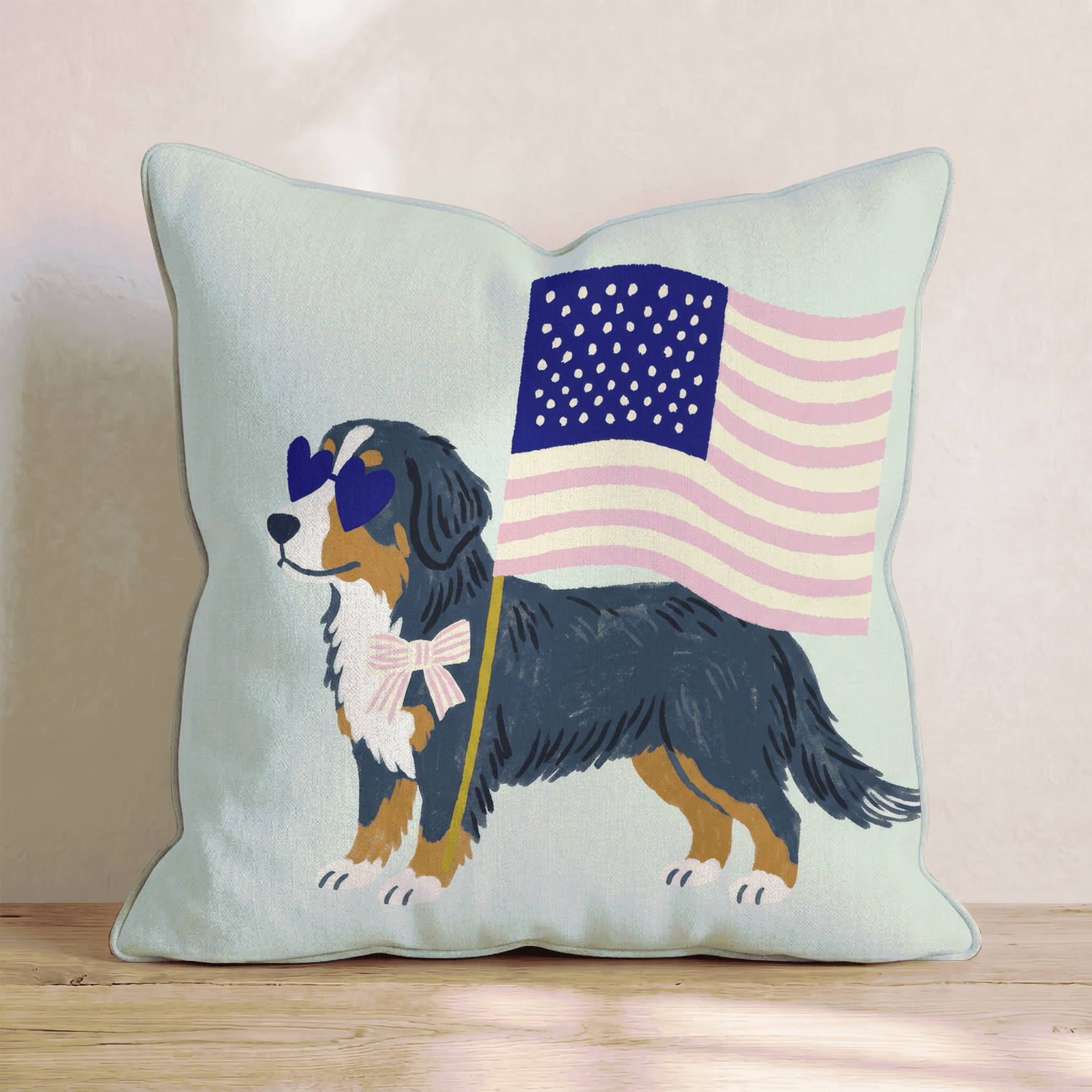 Patriotic Bernese Mountain Dog Throw Pillow - Hillcroft Home