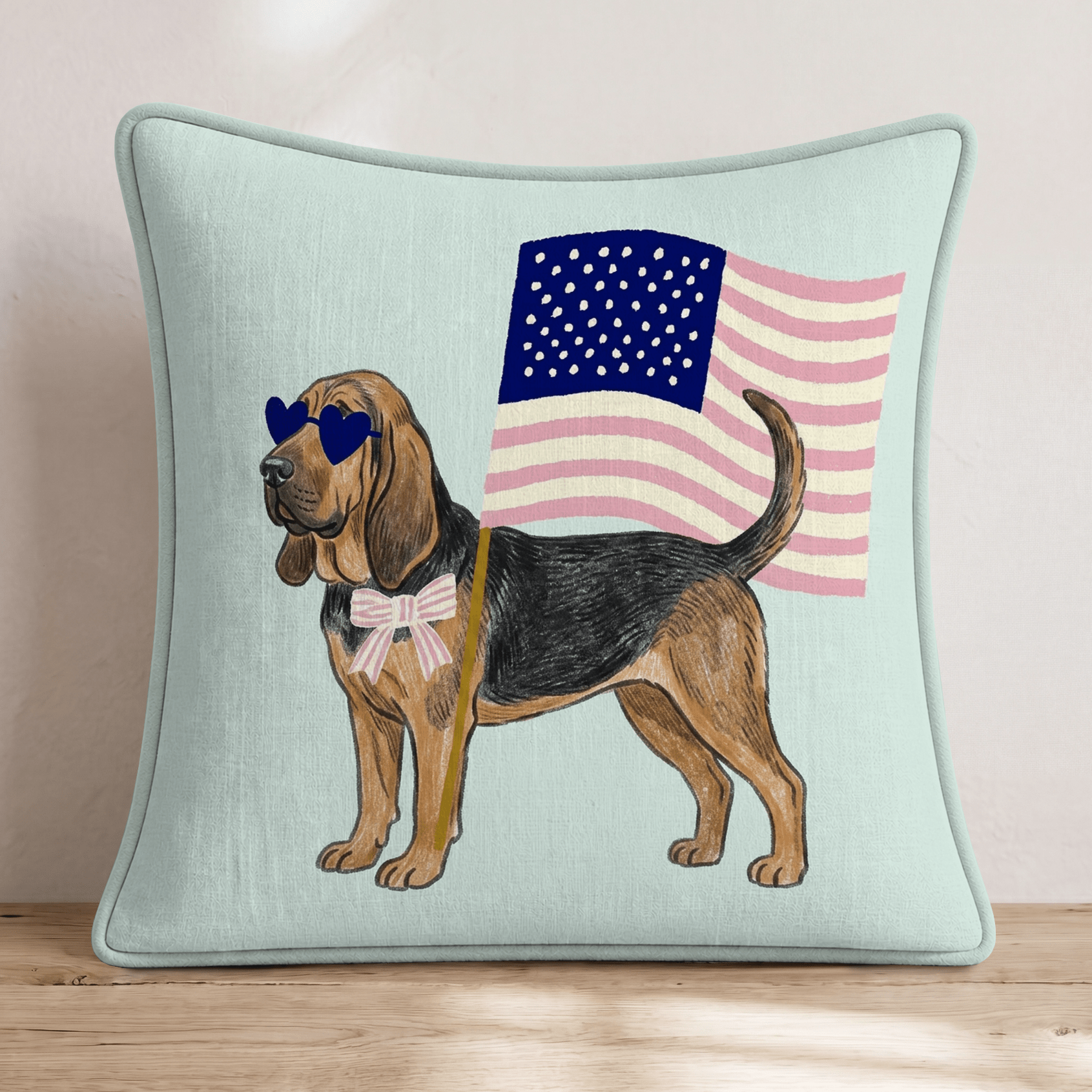 Patriotic Bloodhound Throw Pillow - Hillcroft Home