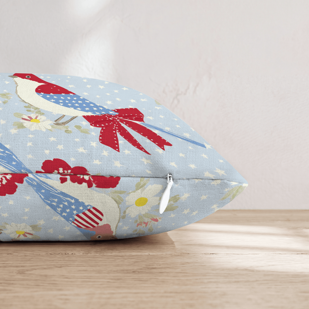 Patriotic Bluebirds Throw Pillow - Hillcroft Home