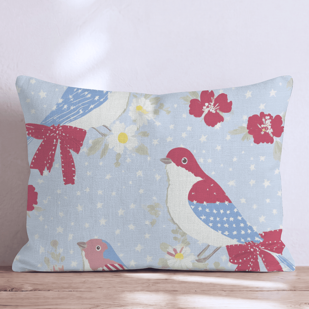 Patriotic Bluebirds Throw Pillow - Hillcroft Home