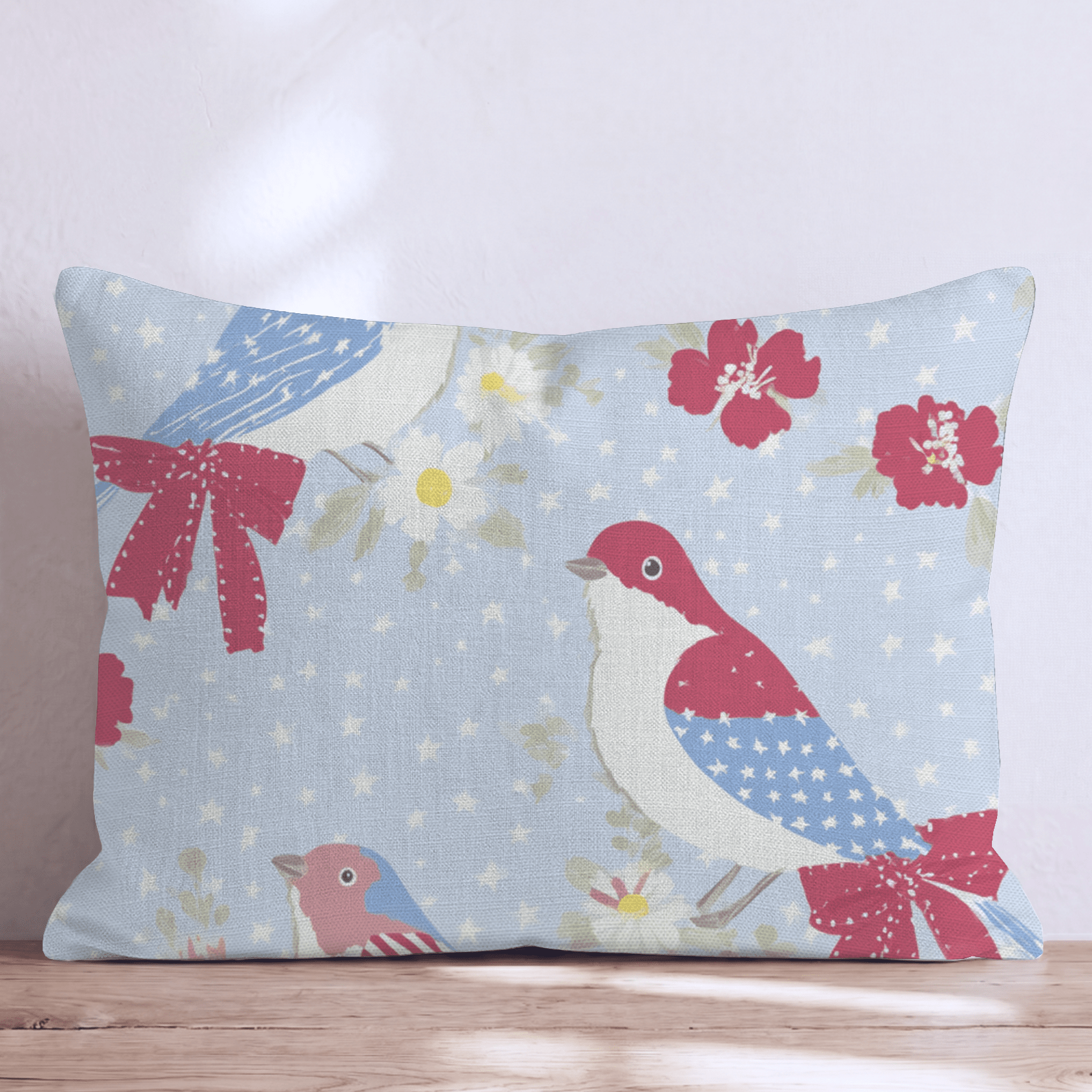 Patriotic Bluebirds Throw Pillow - Hillcroft Home