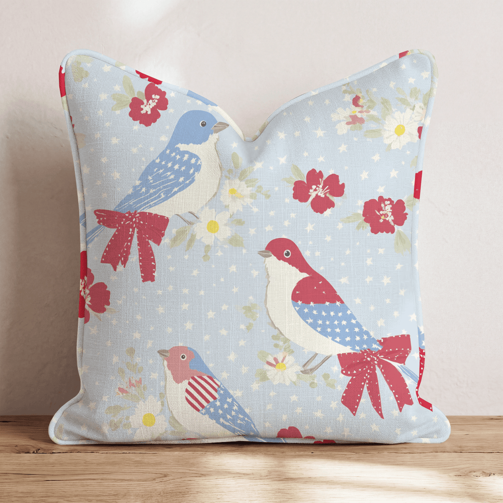 Patriotic Bluebirds Throw Pillow - Hillcroft Home