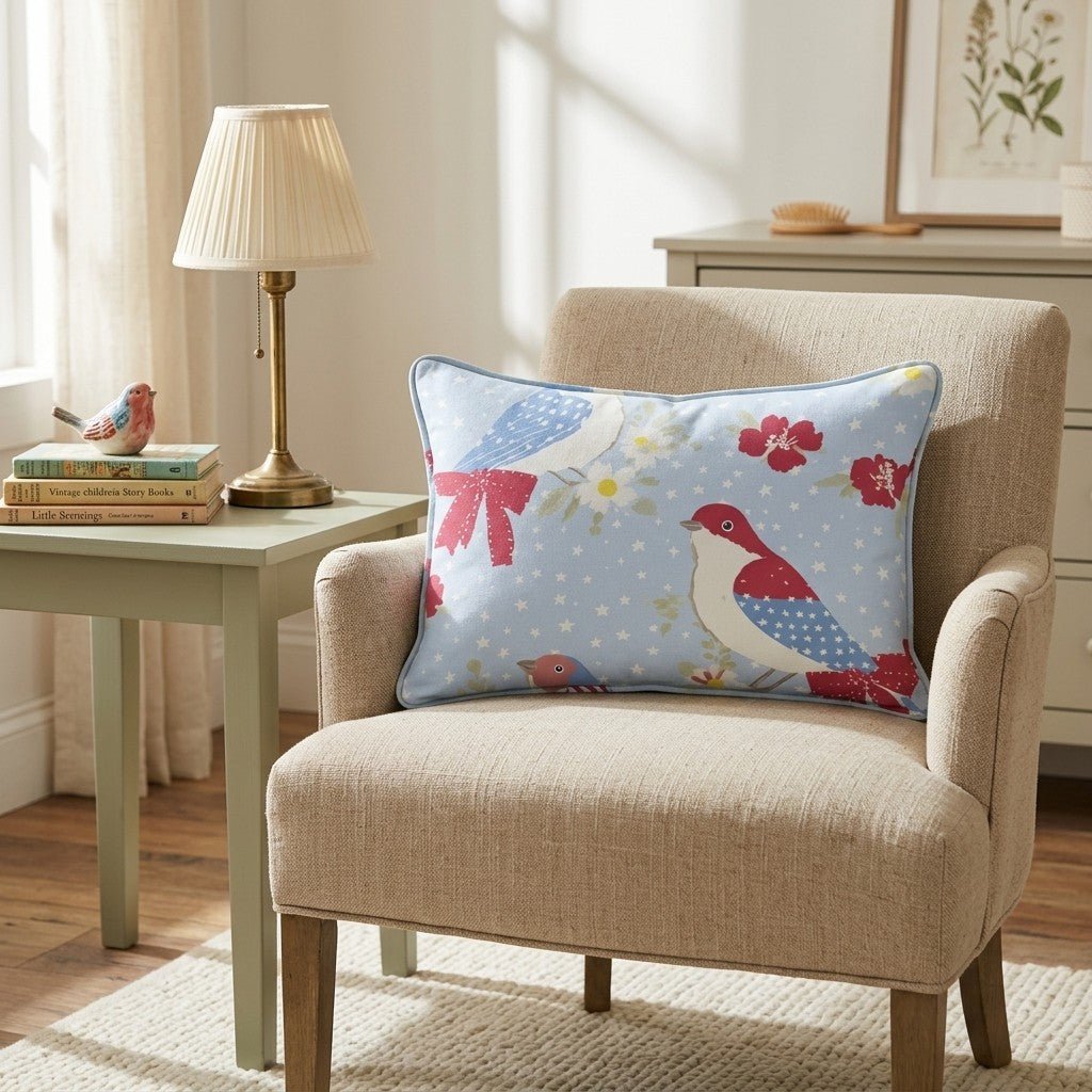 Patriotic Bluebirds Throw Pillow - Hillcroft Home