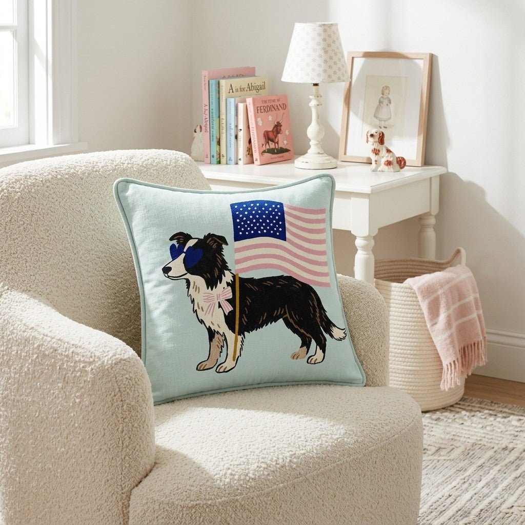 Patriotic Border Collie Throw Pillow - Hillcroft Home