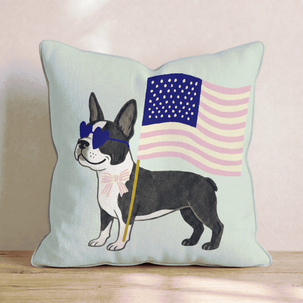 Patriotic Boston Terrier Throw Pillow - Hillcroft Home