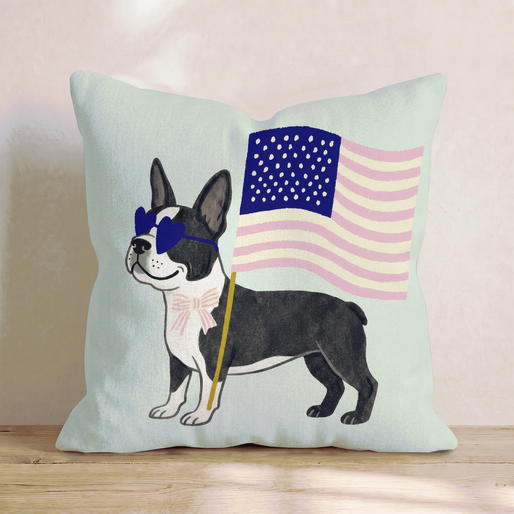 Patriotic Boston Terrier Throw Pillow - Hillcroft Home