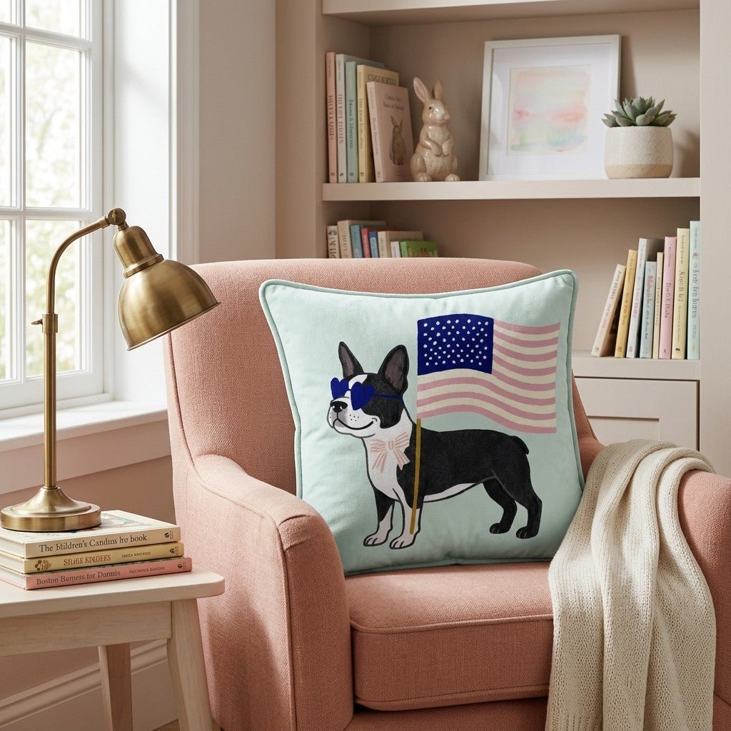 Patriotic Boston Terrier Throw Pillow - Hillcroft Home