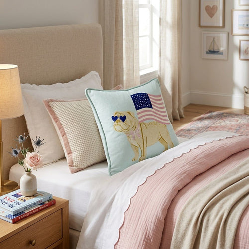 Patriotic Bulldog Throw Pillow - Hillcroft Home