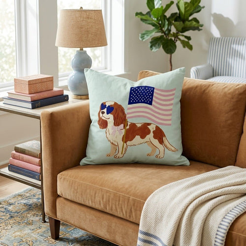 Patriotic Cavalier King Charles Spaniel Throw Pillow - Hillcroft Home