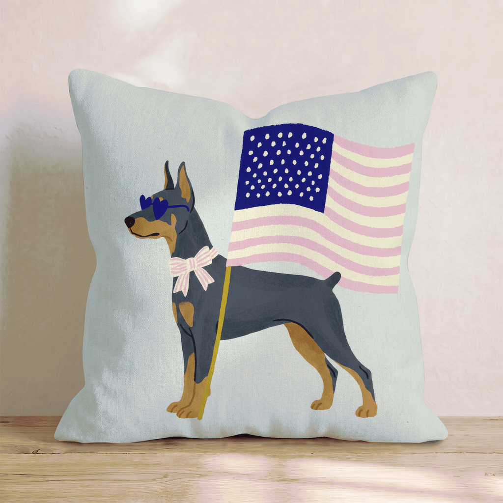 Patriotic Doberman Pinscher Throw Pillow - Hillcroft Home
