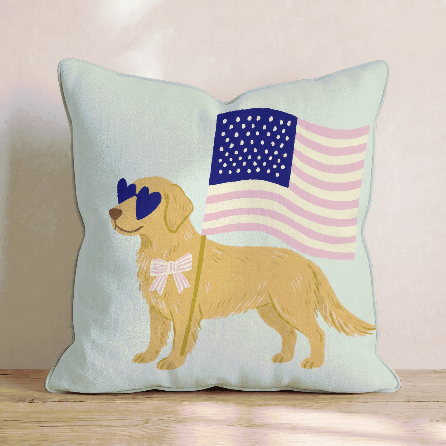 Patriotic Golden Retriever Throw Pillow - Hillcroft Home