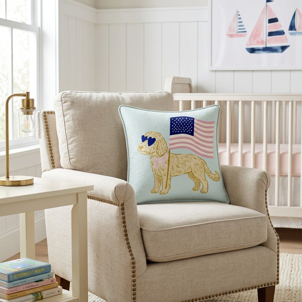 Patriotic Goldendoodle Throw Pillow - Hillcroft Home