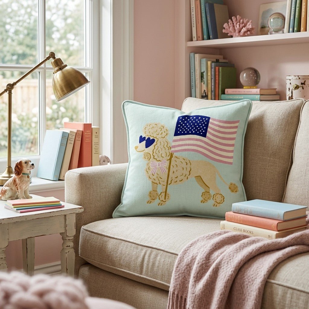 Patriotic Poodle Throw Pillow - Hillcroft Home