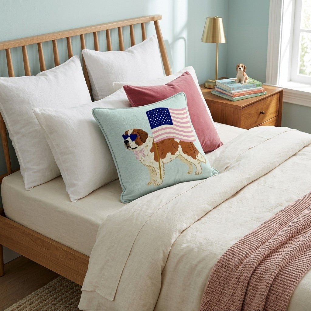 Patriotic Saint Bernard Throw Pillow - Hillcroft Home