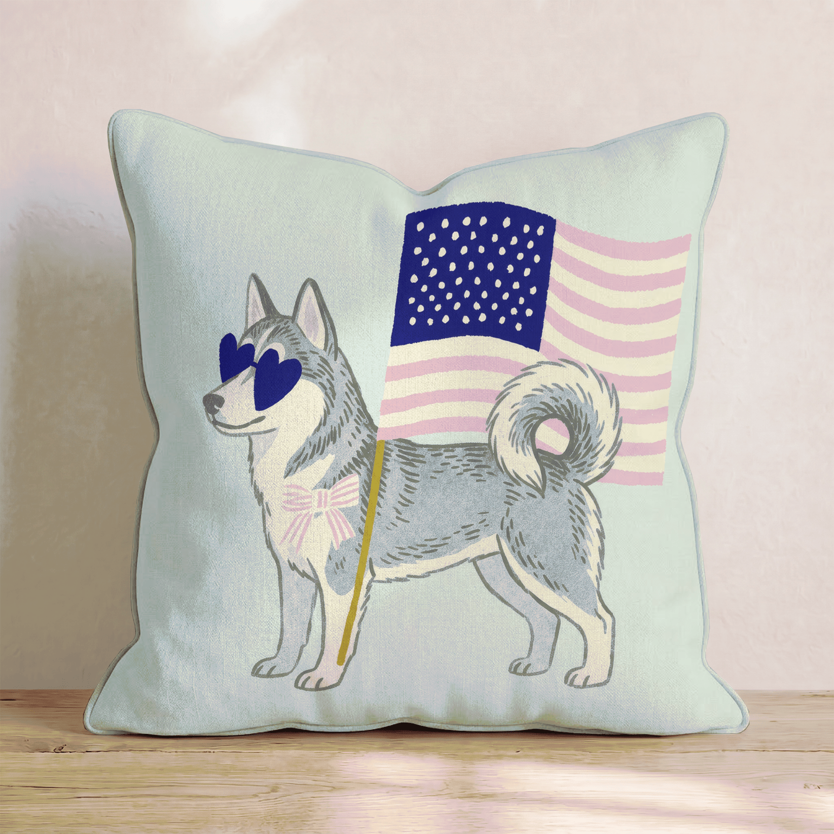 Patriotic Siberian Husky Throw Pillow - Hillcroft Home