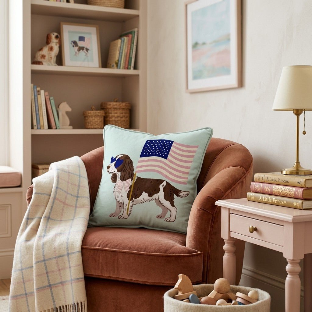 Patriotic Springer Spaniel Throw Pillow - Hillcroft Home
