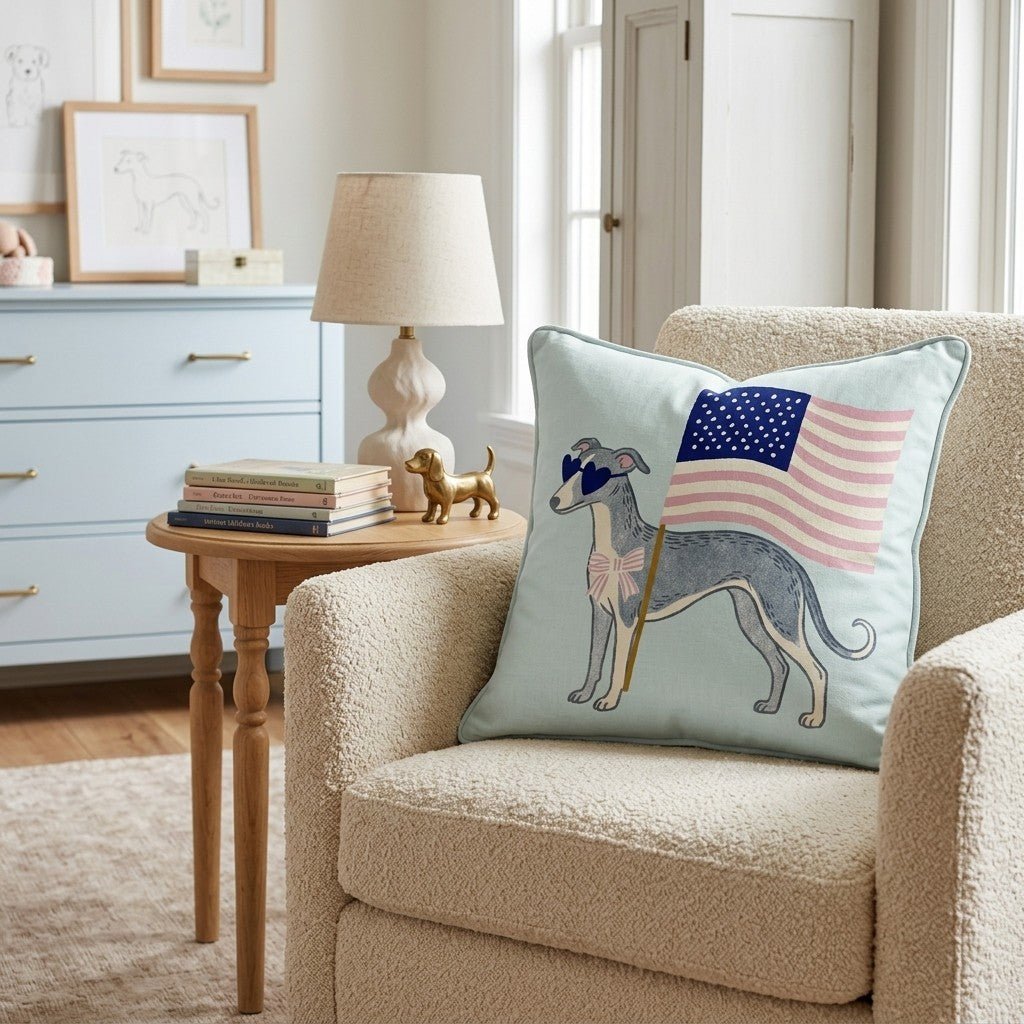 Patriotic Whippet Throw Pillow - Hillcroft Home