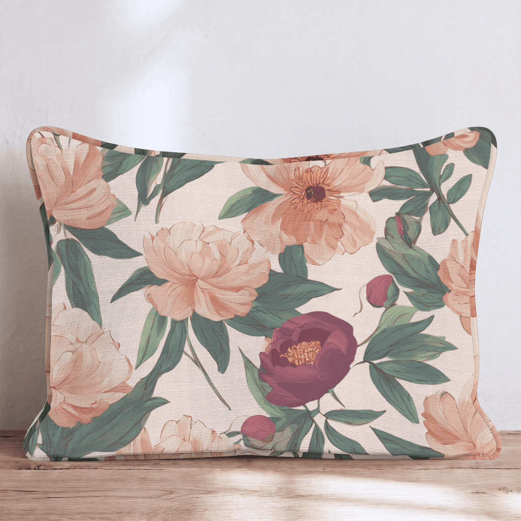 Peach Peony Garden Throw Pillow - Hillcroft Home