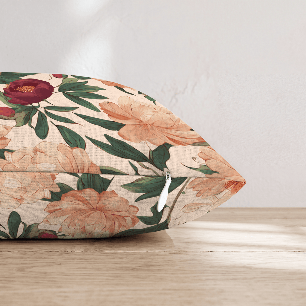 Peach Peony Garden Throw Pillow - Hillcroft Home