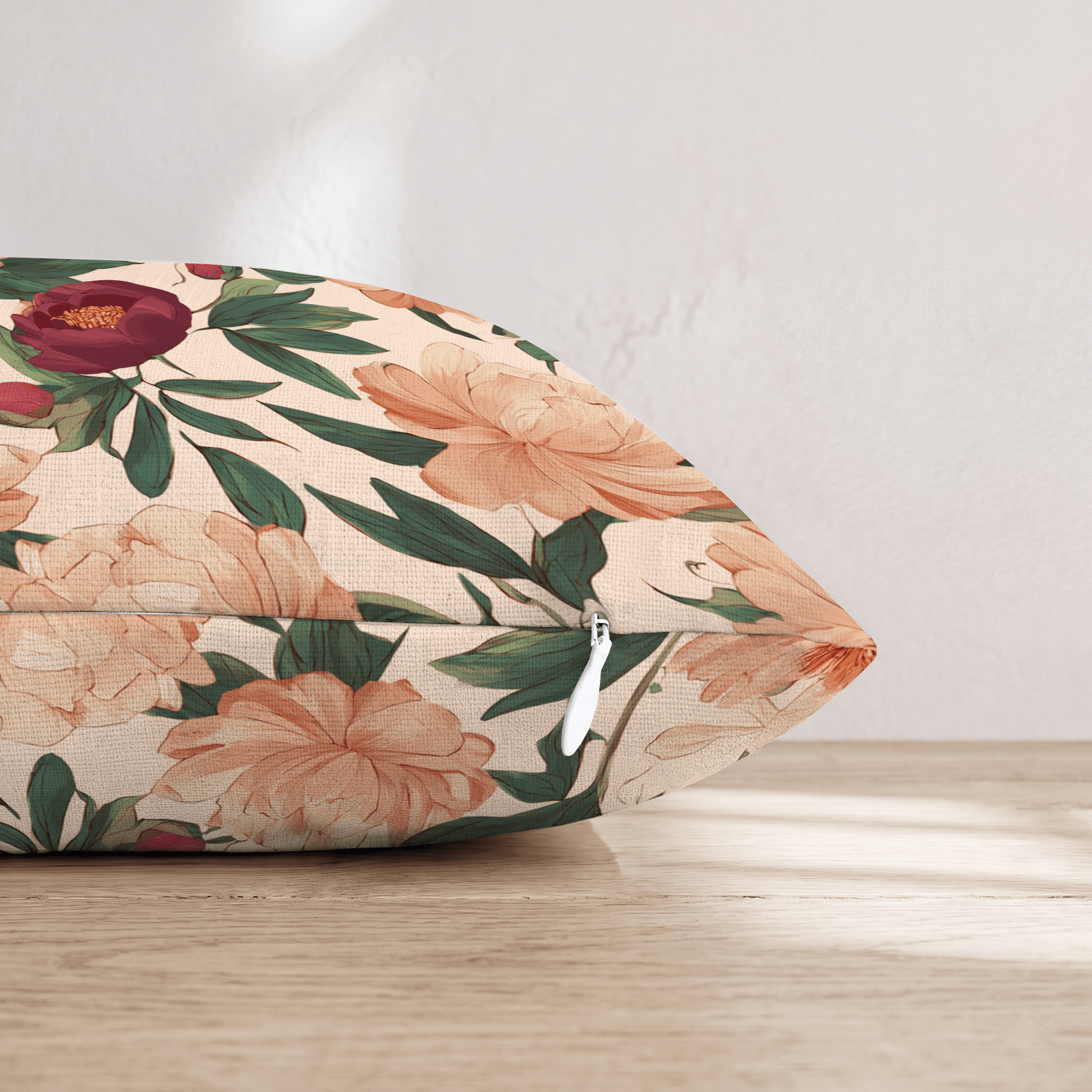 Peach Peony Garden Throw Pillow - Hillcroft Home