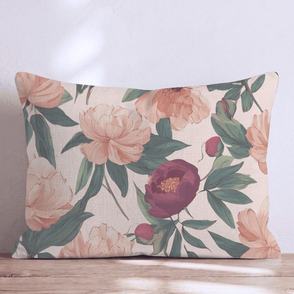 Peach Peony Garden Throw Pillow - Hillcroft Home