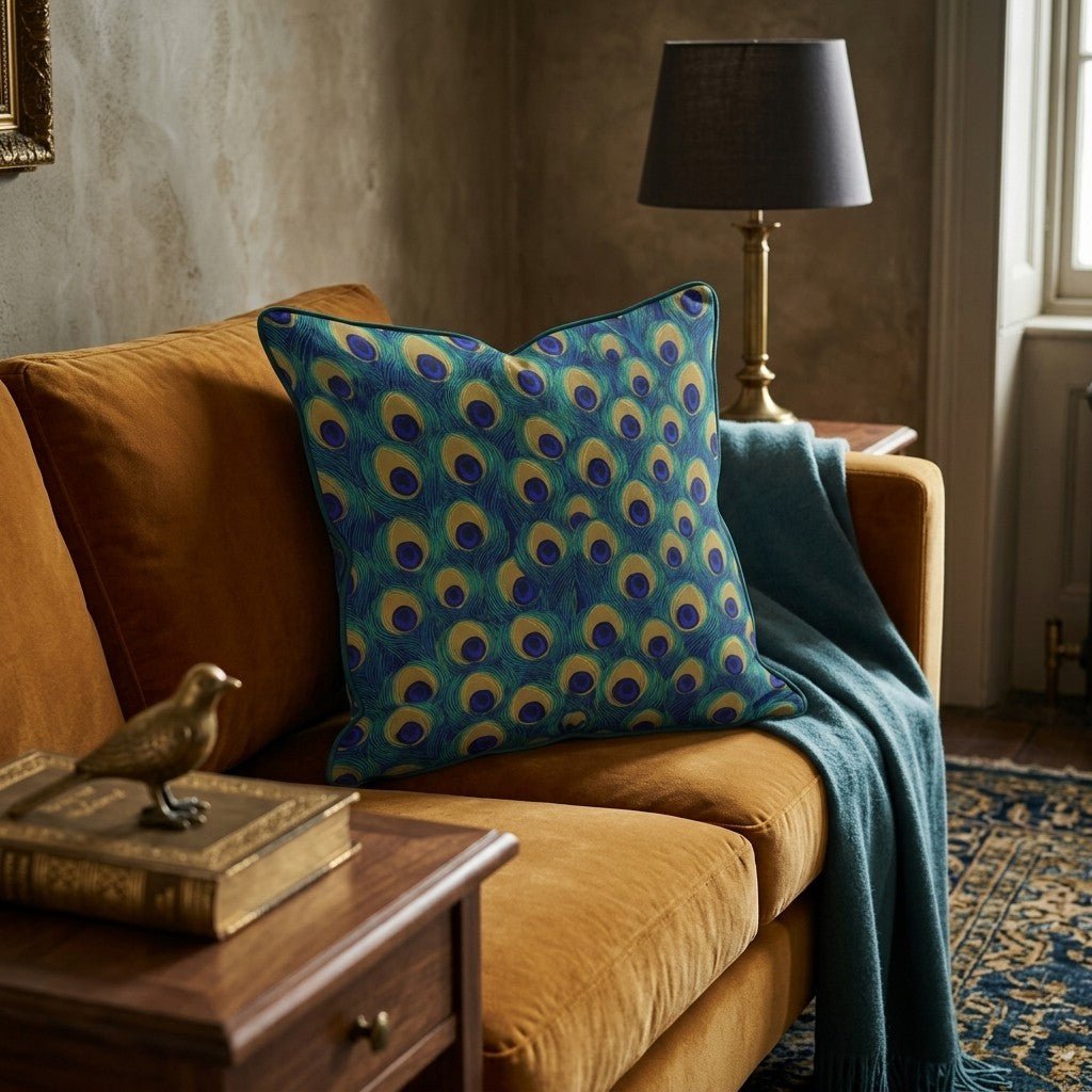 Peacock Eye Gold Throw Pillow - Hillcroft Home