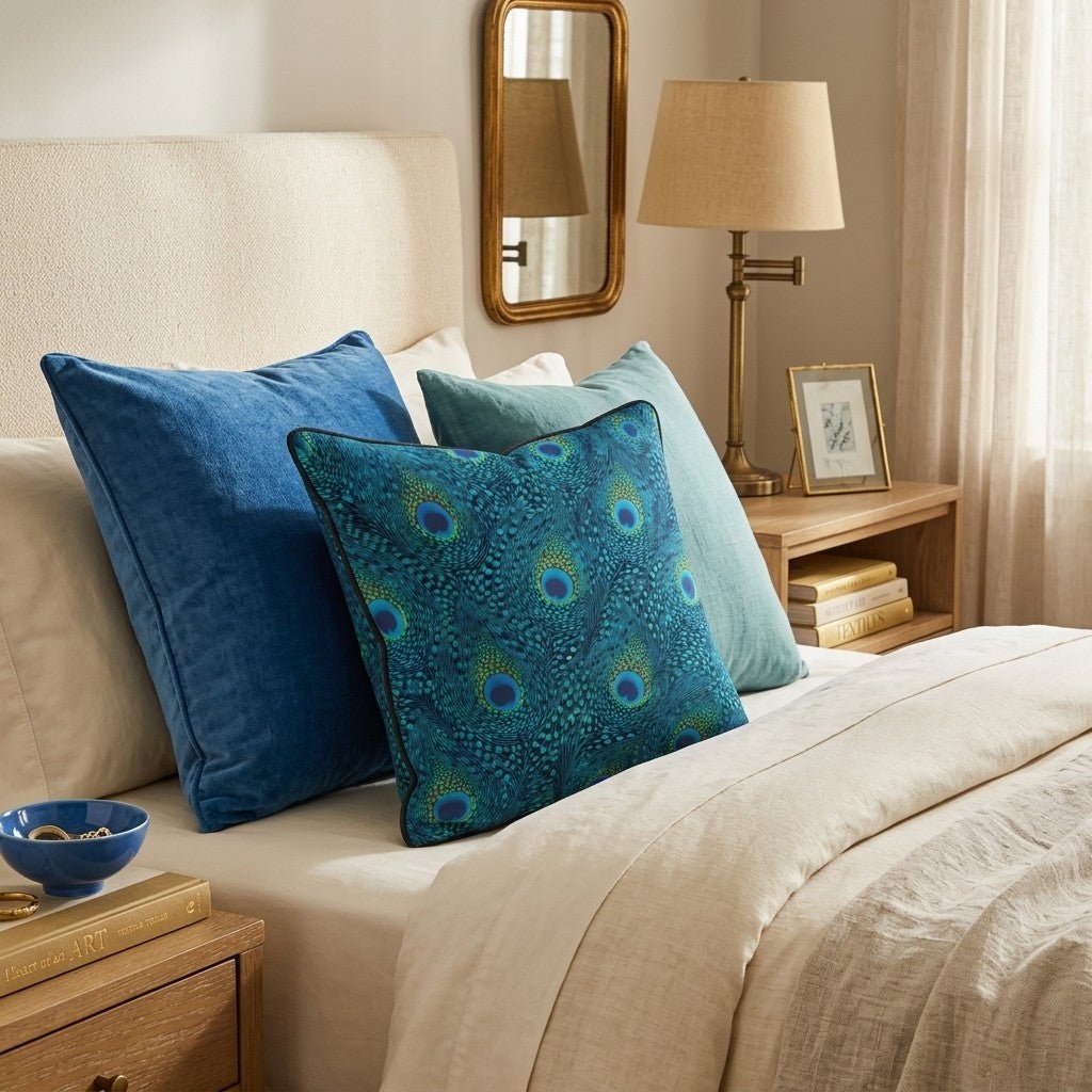 Peacock Eye Teal Throw Pillow - Hillcroft Home