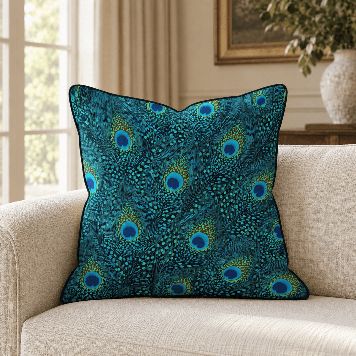 Peacock Eye Teal Throw Pillow throw pillow - Hillcroft Home