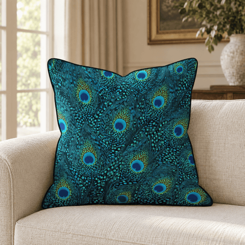 Peacock Eye Teal Throw Pillow throw pillow - Hillcroft Home
