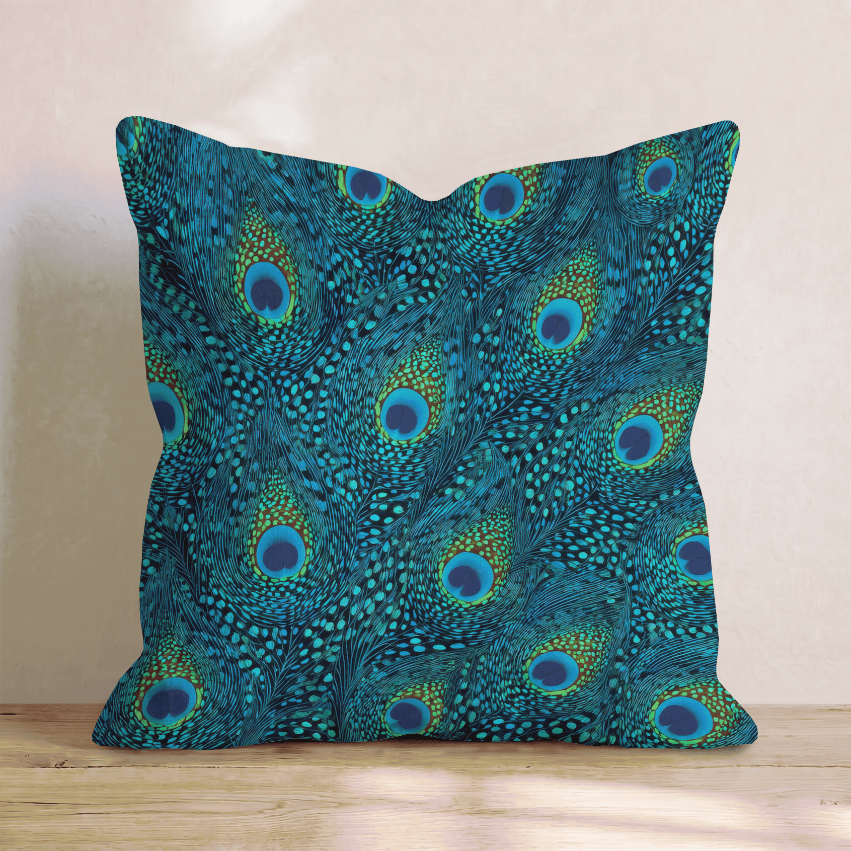 Peacock Eye Teal Throw Pillow - Hillcroft Home