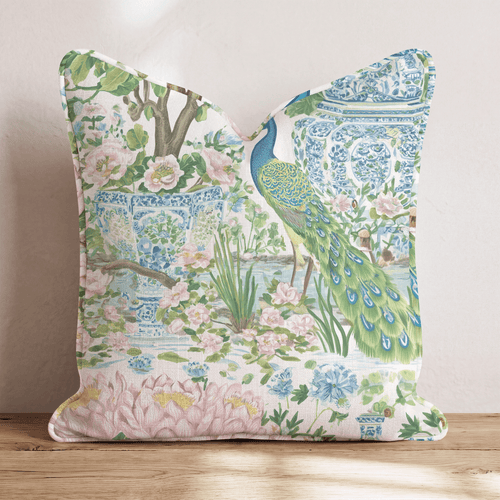 Peacock in the Vases Throw Pillow - Hillcroft Home