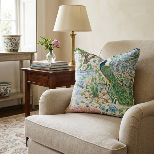Peacock in the Vases Throw Pillow - Hillcroft Home