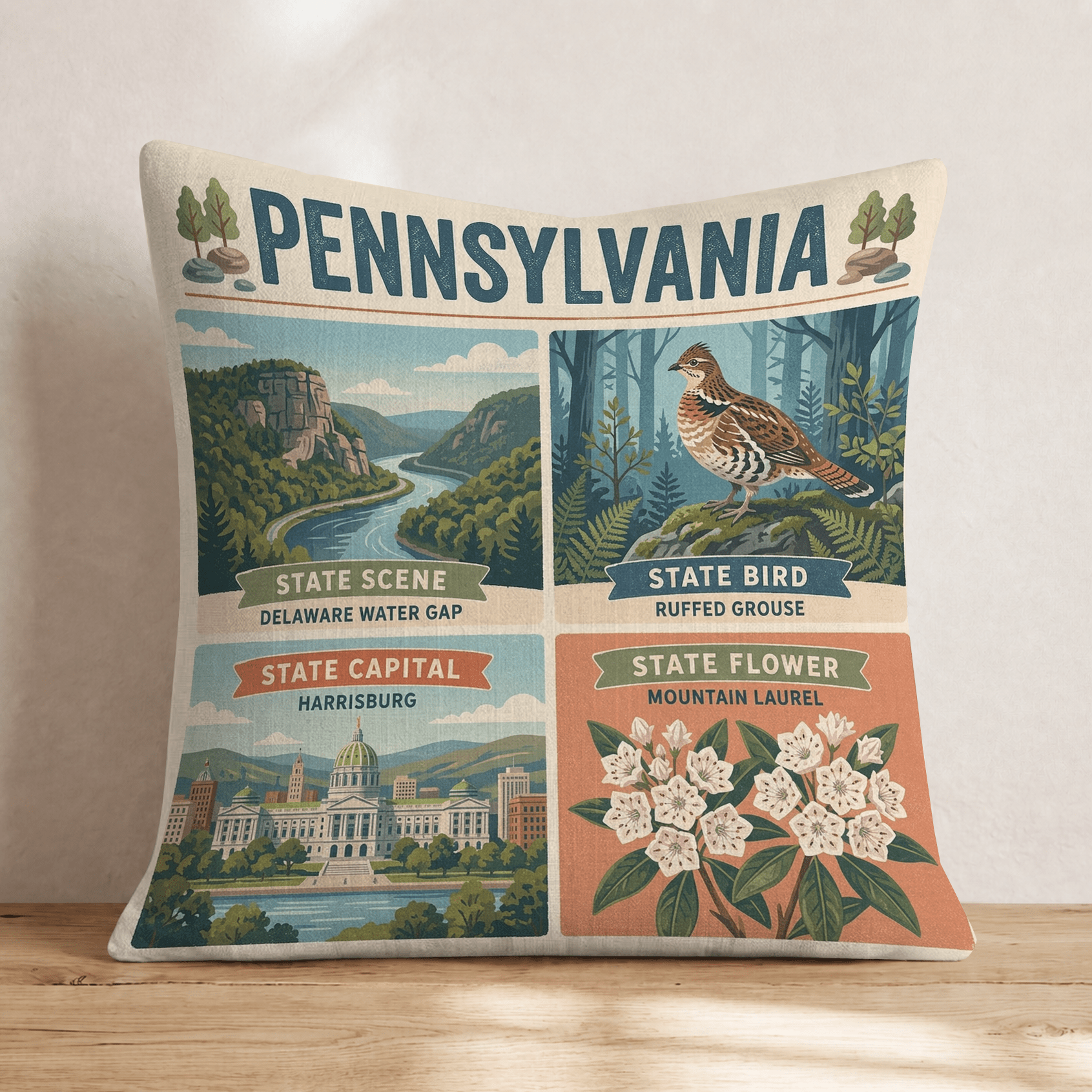 Pennsylvania State Symbol Throw Pillow - Hillcroft Home