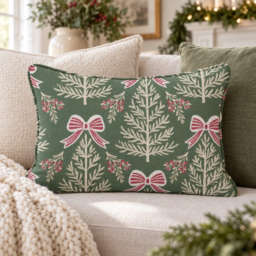 Peppermint Bows Throw Pillow throw pillow - Hillcroft Home