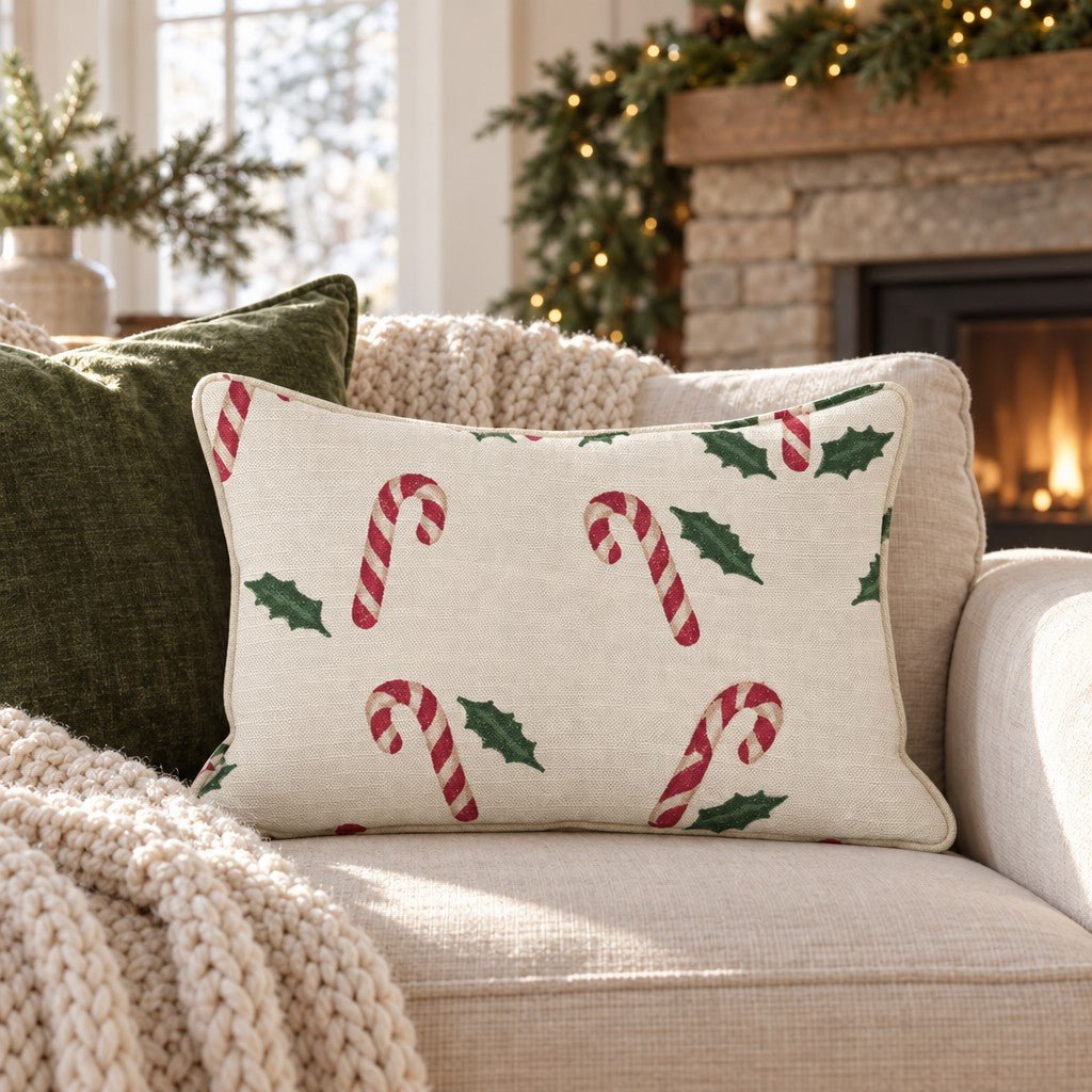 Peppermint & Greenery Throw Pillow throw pillow - Hillcroft Home