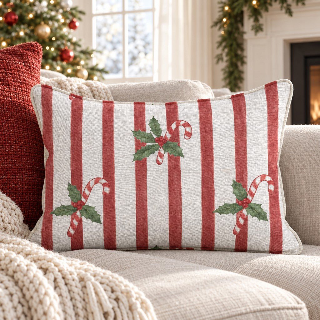 Peppermint Holly Throw Pillow throw pillow - Hillcroft Home
