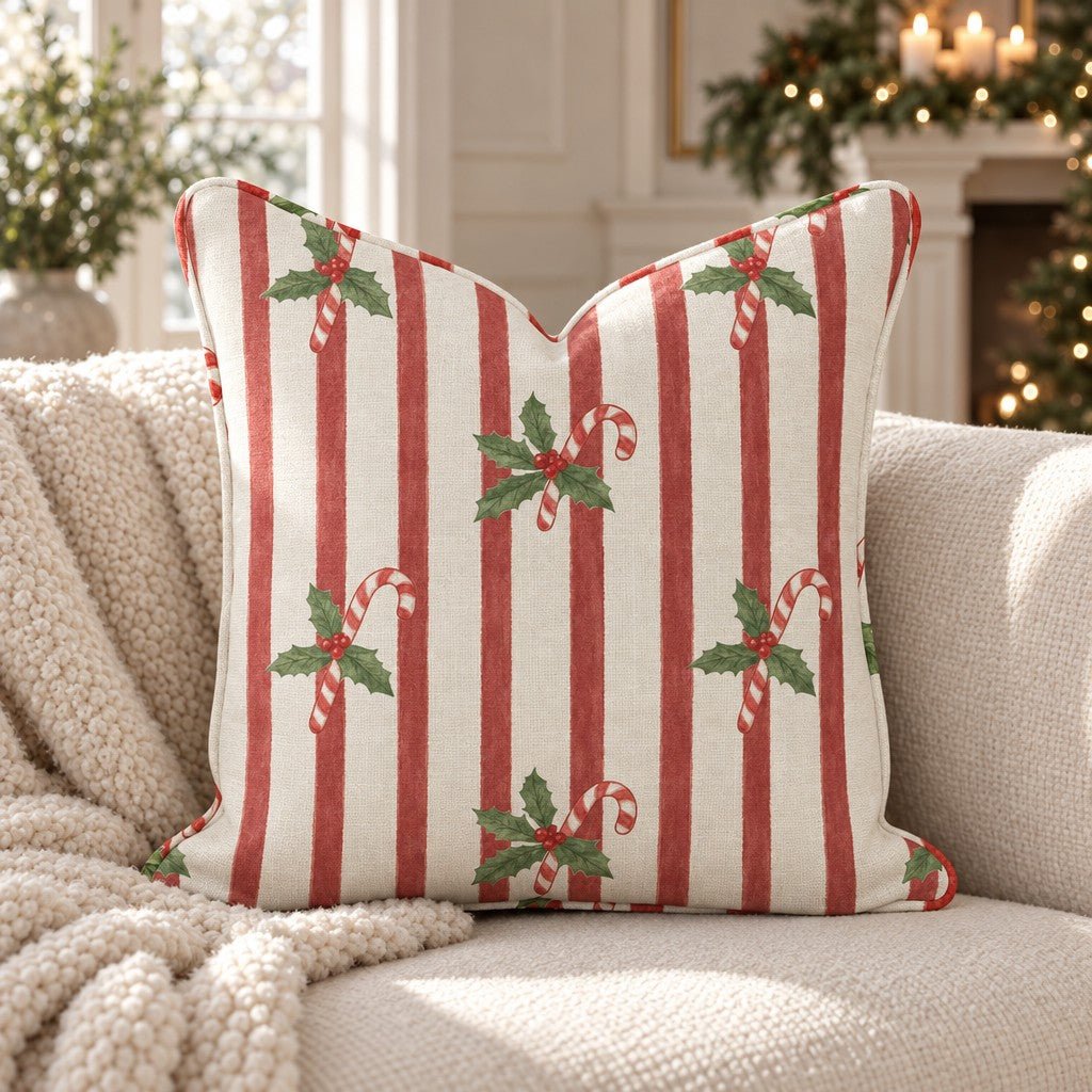 Peppermint Holly Throw Pillow throw pillow - Hillcroft Home