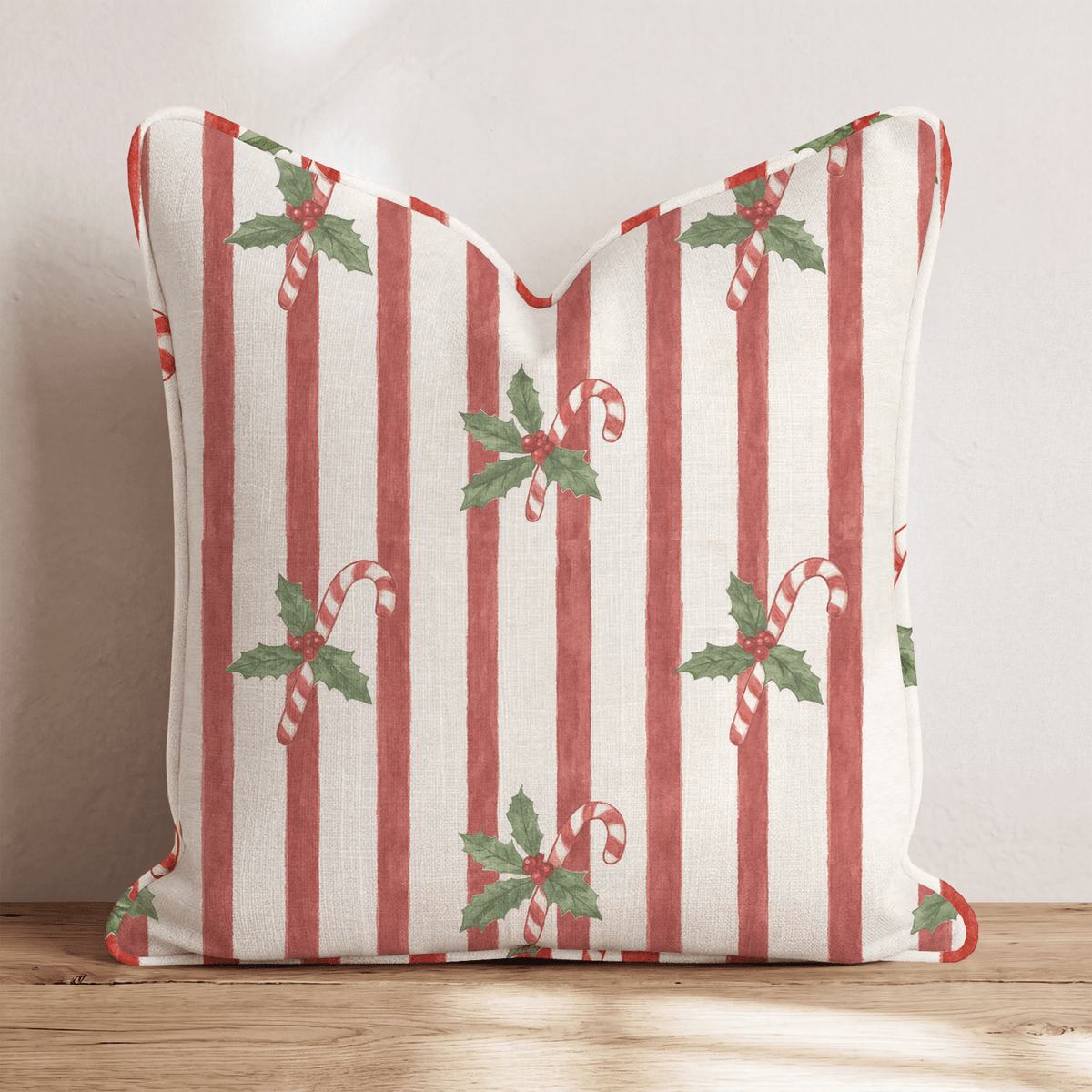 Peppermint Holly Throw Pillow throw pillow - Hillcroft Home