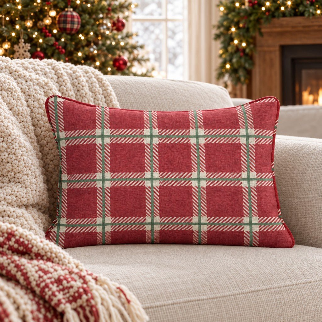 Peppermint Windowpane Ruby Throw Pillow throw pillow - Hillcroft Home