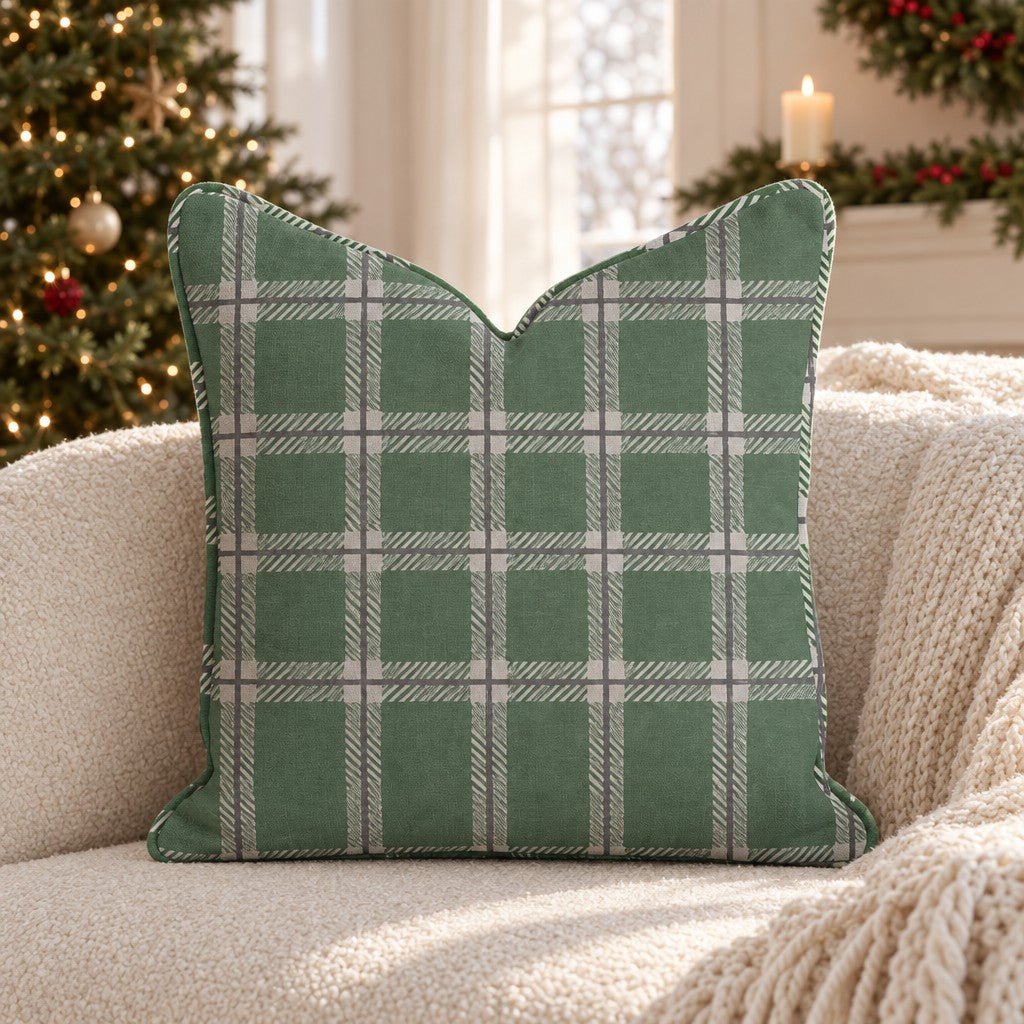 Peppermint Windowpane Spruce Throw Pillow throw pillow - Hillcroft Home