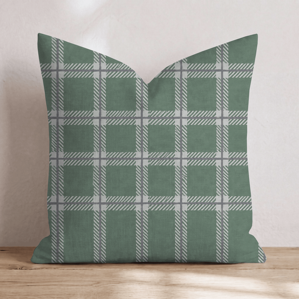 Peppermint Windowpane Spruce Throw Pillow throw pillow - Hillcroft Home