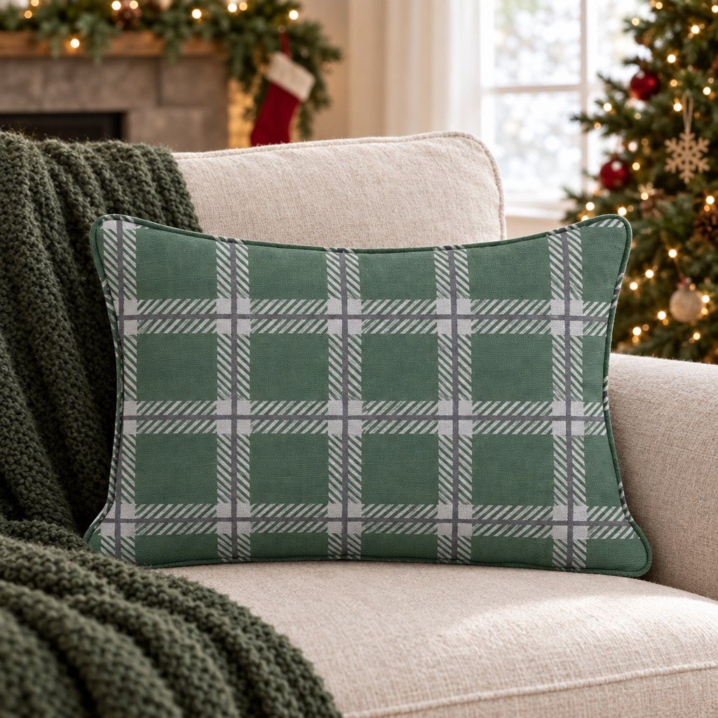 Peppermint Windowpane Spruce Throw Pillow throw pillow - Hillcroft Home